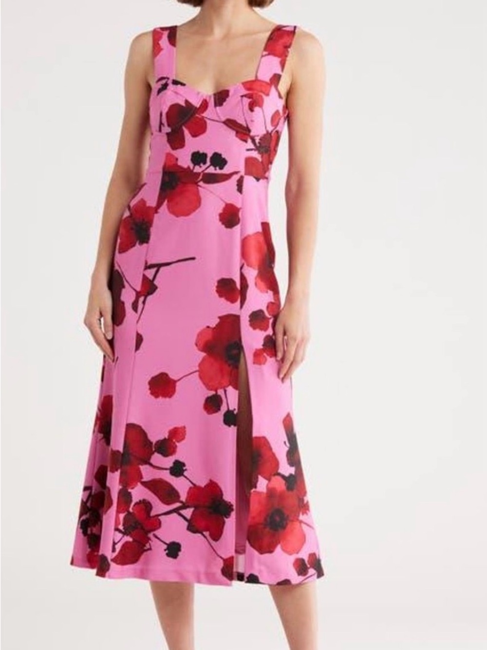 Hutch Bustier Midi Dress Pink & Red Floral Size 12